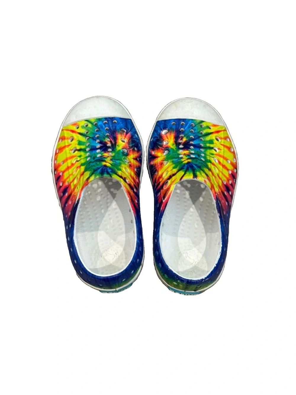 NATIVE Jefferson Tie Dye Rainbow Waterproof Slip On Play Shoes Unisex Size C7
